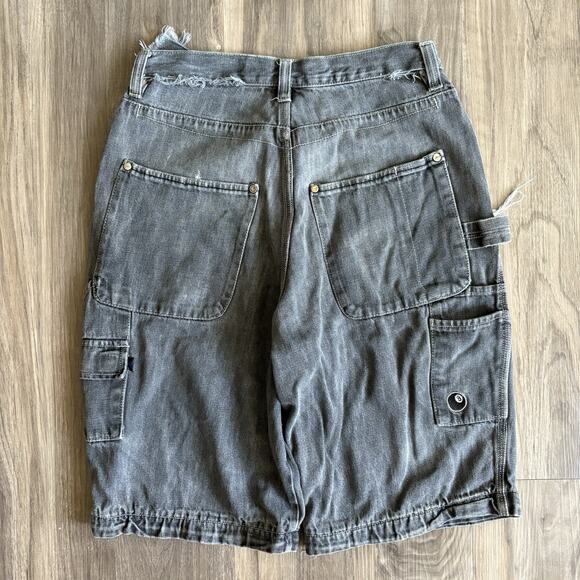 Vintage Y2K Joe Boxer 8 Ball Denim Jean Shorts Size 32 Black Faded Distressed - Picture 1 of 10